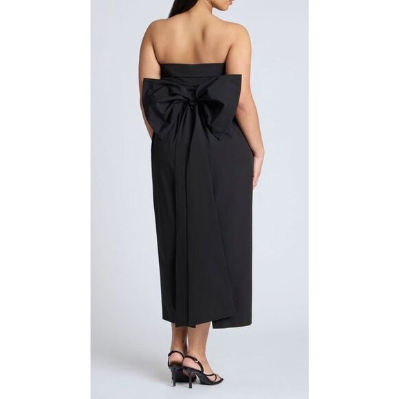 ELOQUII Strapless Black Midi Dress with Oversized Back Bow Size 14 Fit & Flare - Picture 1 of 10